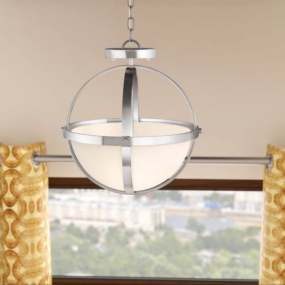 Brushed Nickel Orb Pendant Light with White Glass Shade